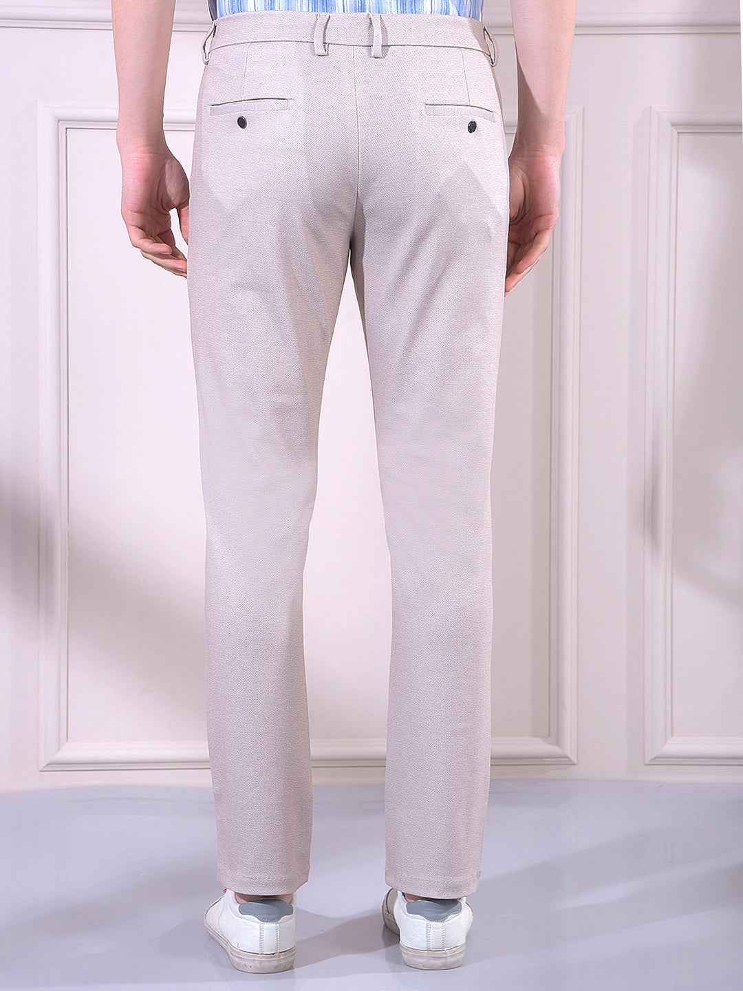 Beige Printed Knitted Trousers