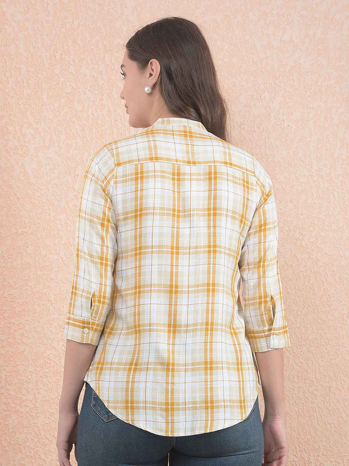 Yellow V-Neck Plaid Check Shirt