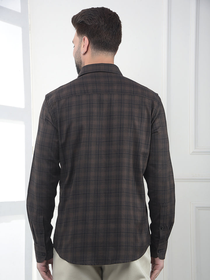 Brown Checked 100% Cotton Shirt