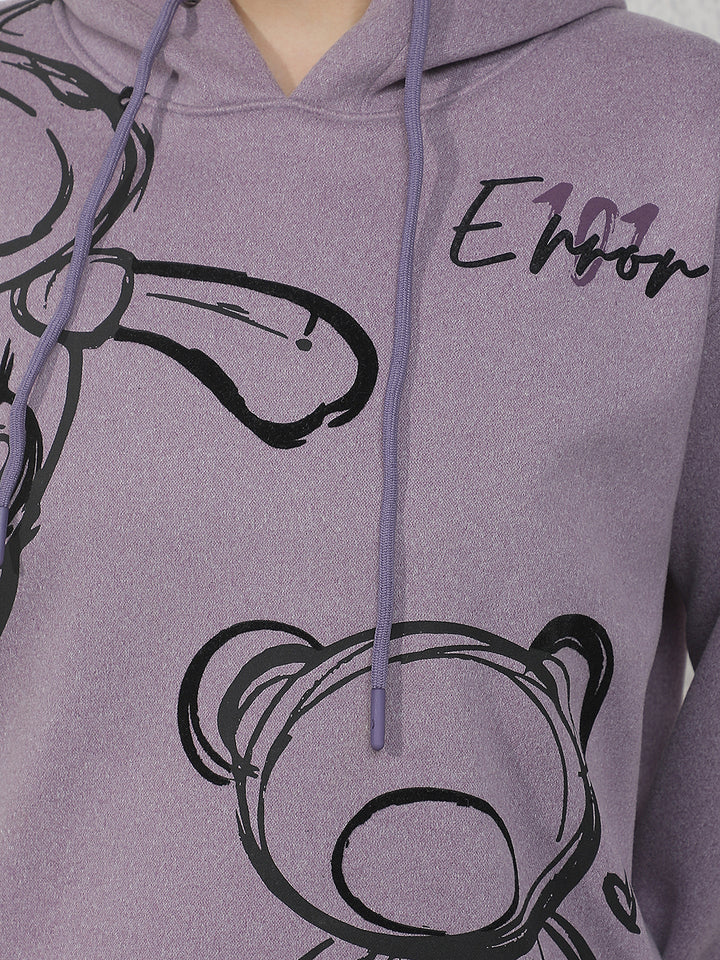 Purple Graphic Print Hooded Neck Sweatshirt