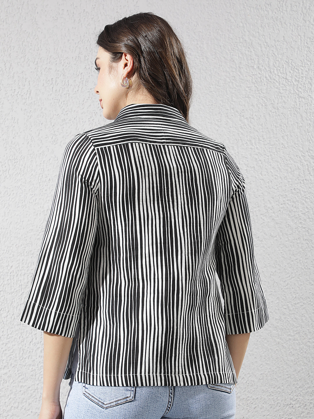 Black Vertical Striped 100% Cotton Shirt