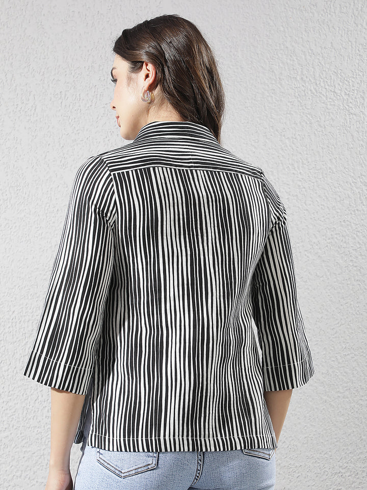 Black Vertical Striped 100% Cotton Shirt