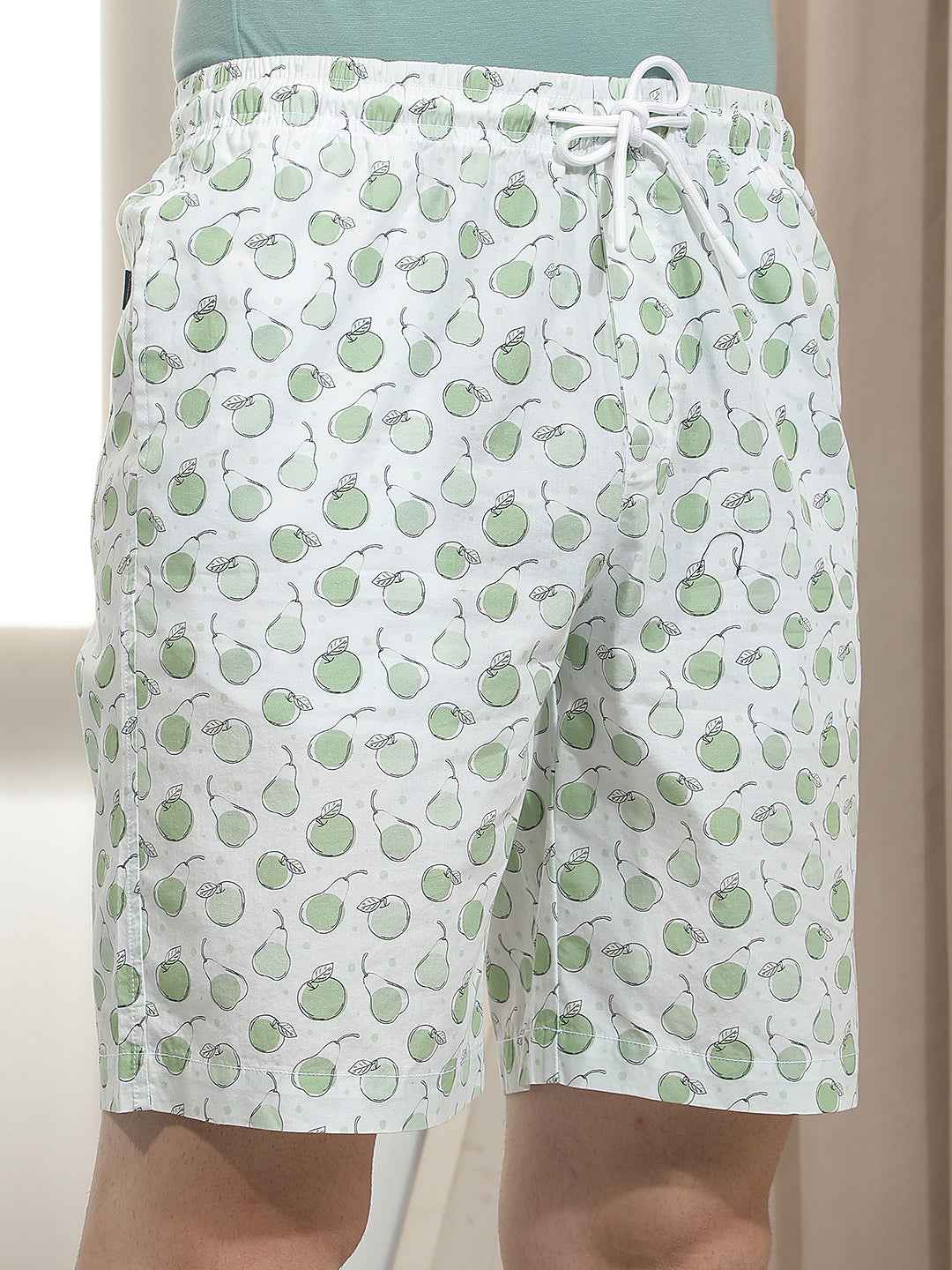 White 100% Cotton Motif Printed Lounge Shorts