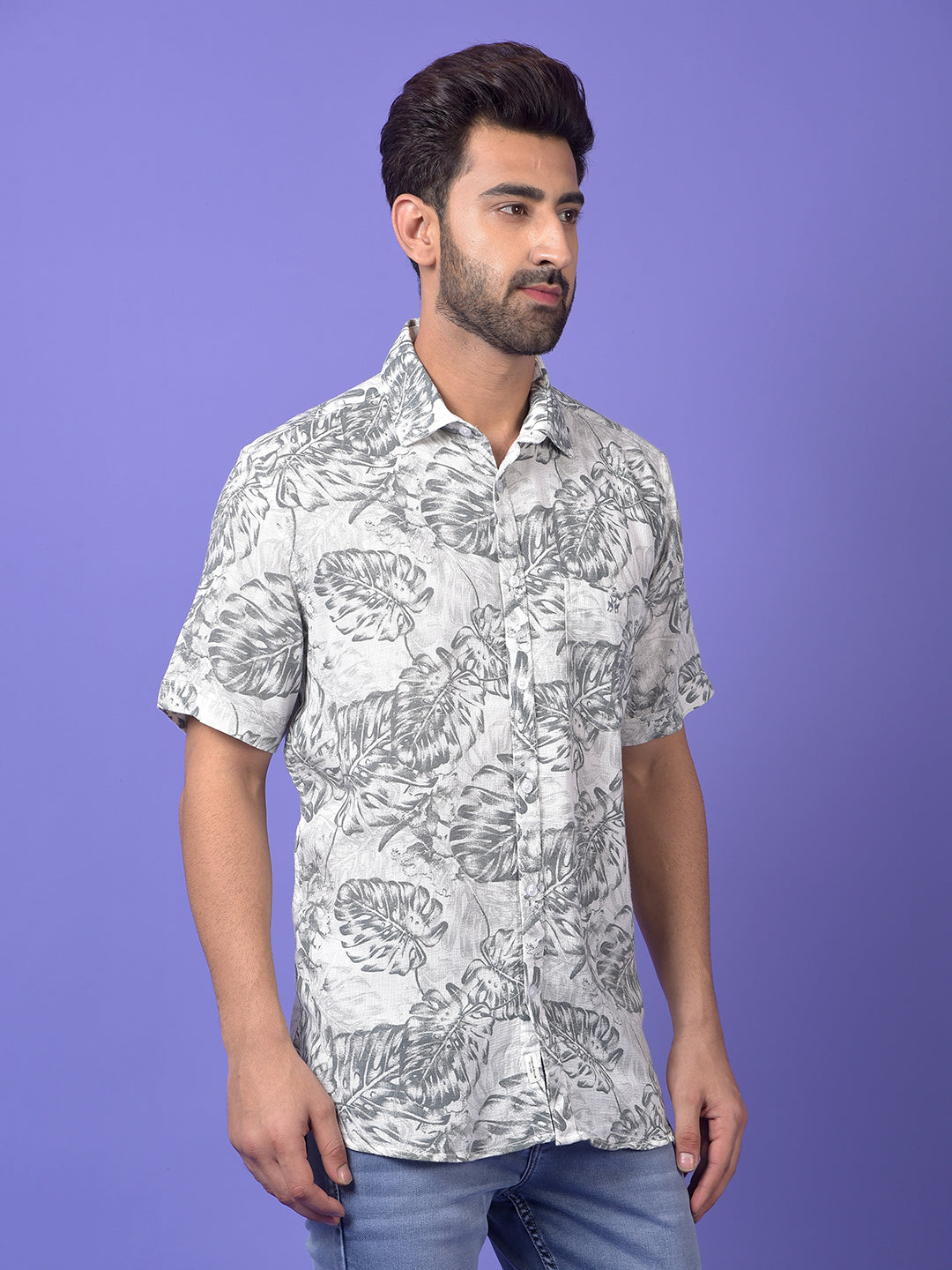 Grey Floral Print Shirt
