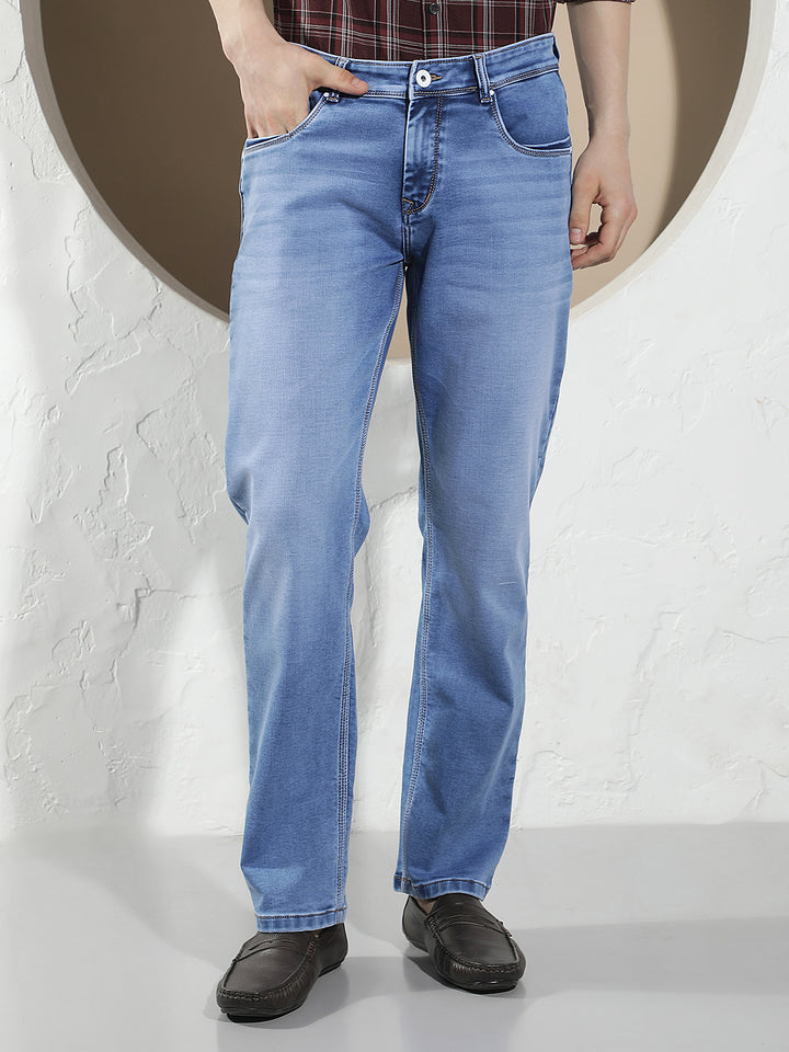 Structured Coastal Blue Straight Jeans