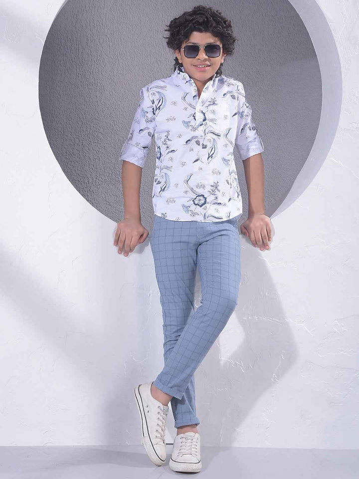 White Floral Print Kurta