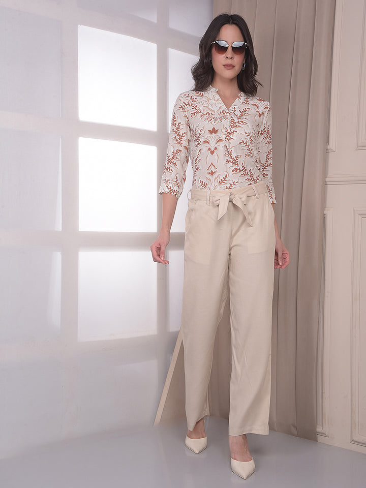 Off White Floral Print V-Neck Top