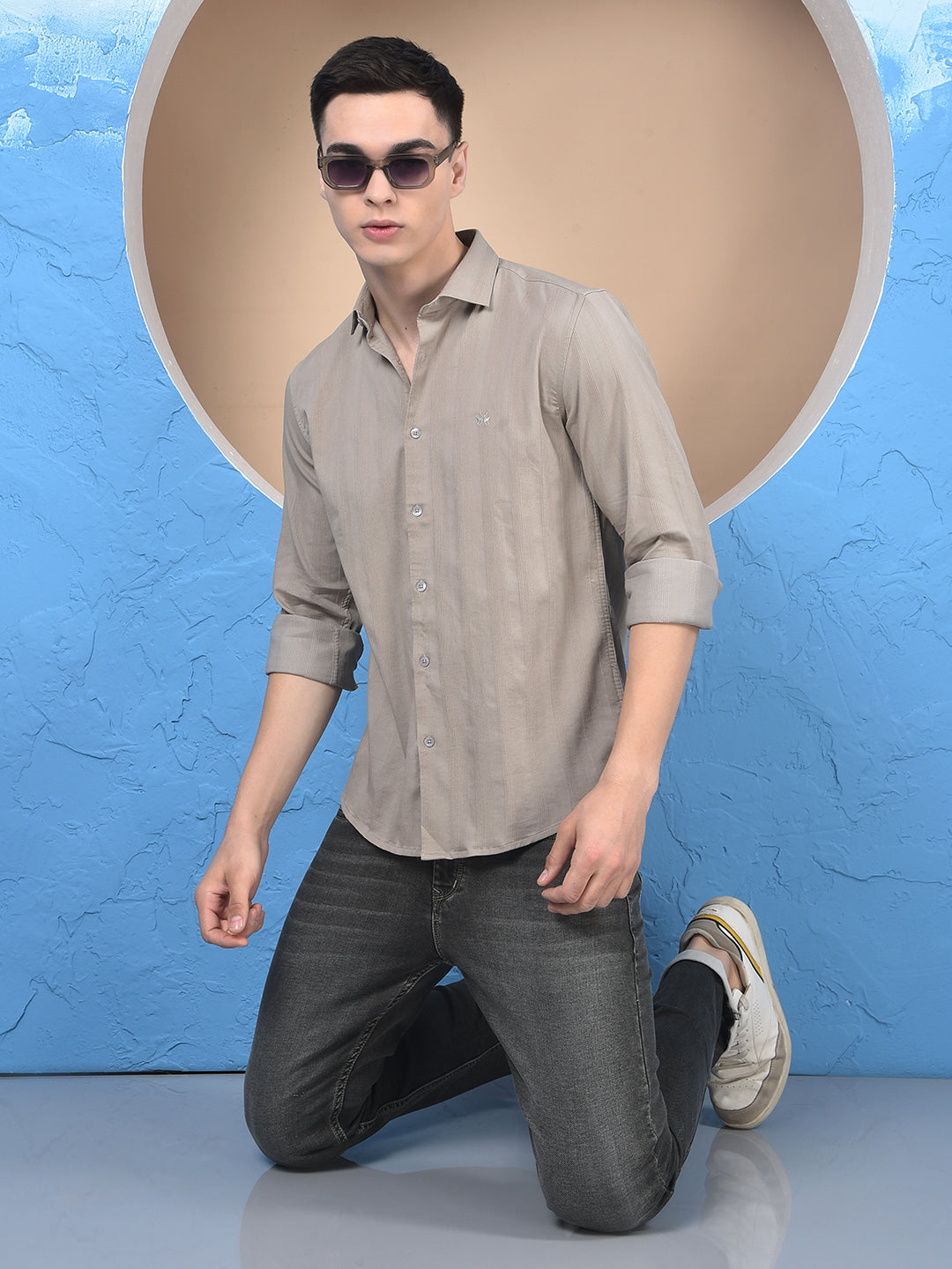 Beige Vertical Stripes Shirt