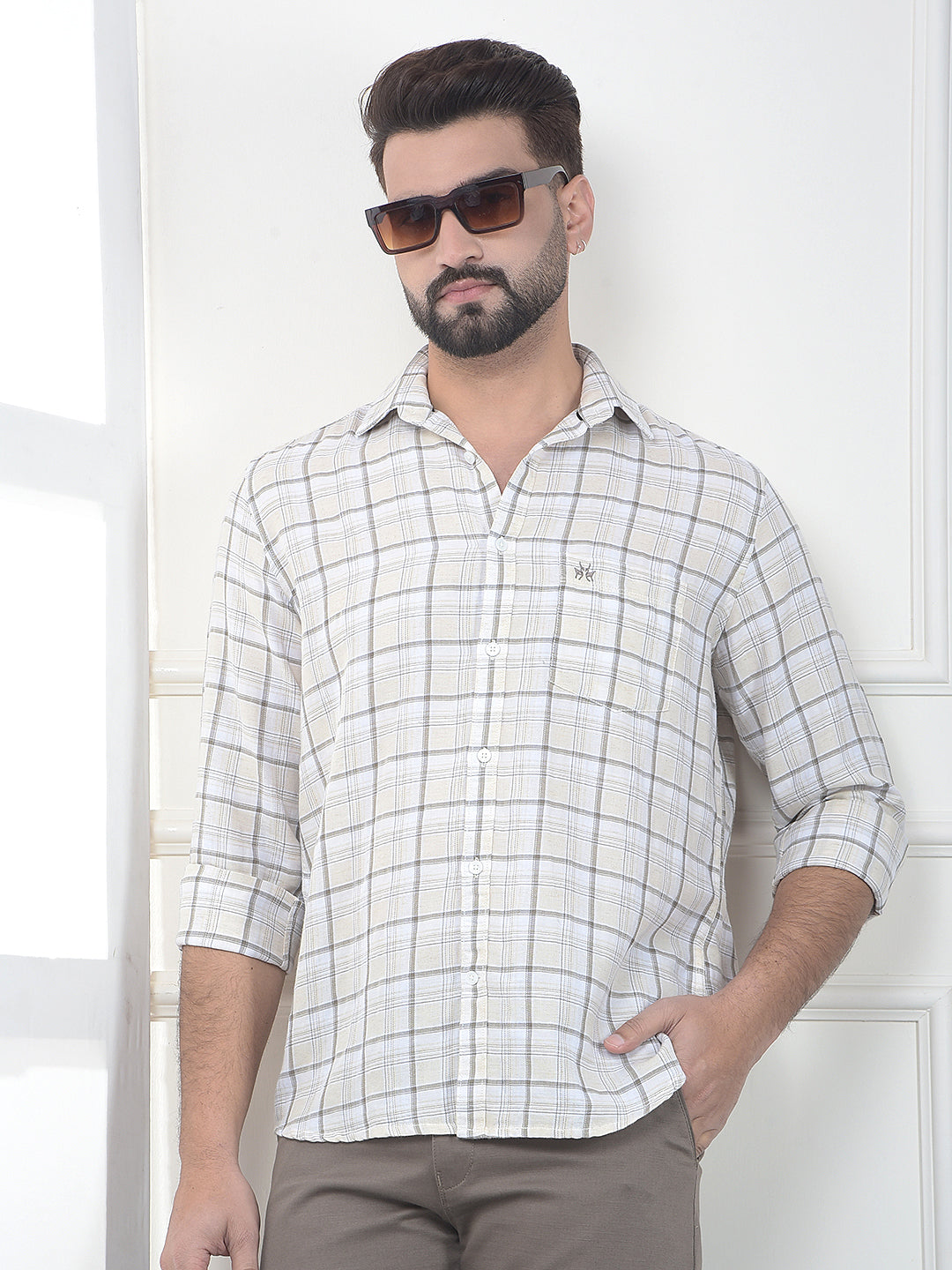 Brown Checked Linen Shirt