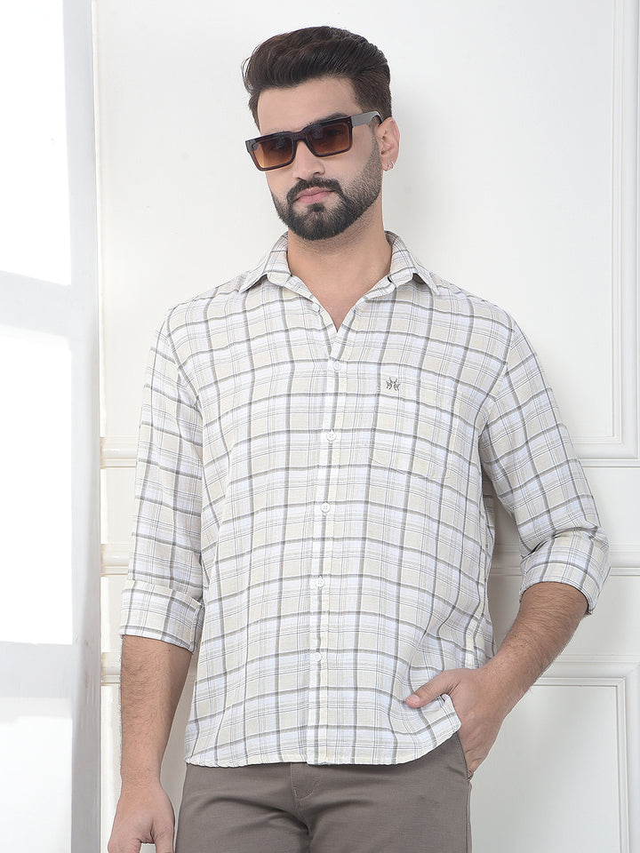 Brown Checked Linen Shirt