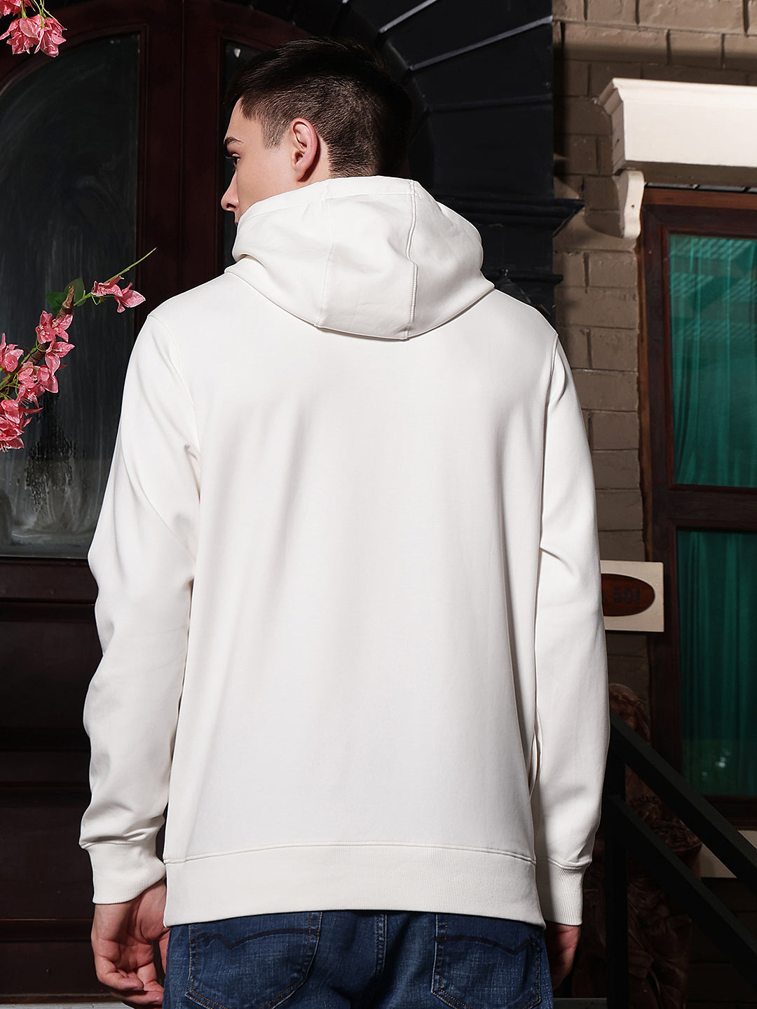 Off White Typographic Printed Hooded Sweatshirt