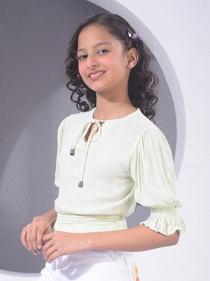  Cropped Green Floral Print Top