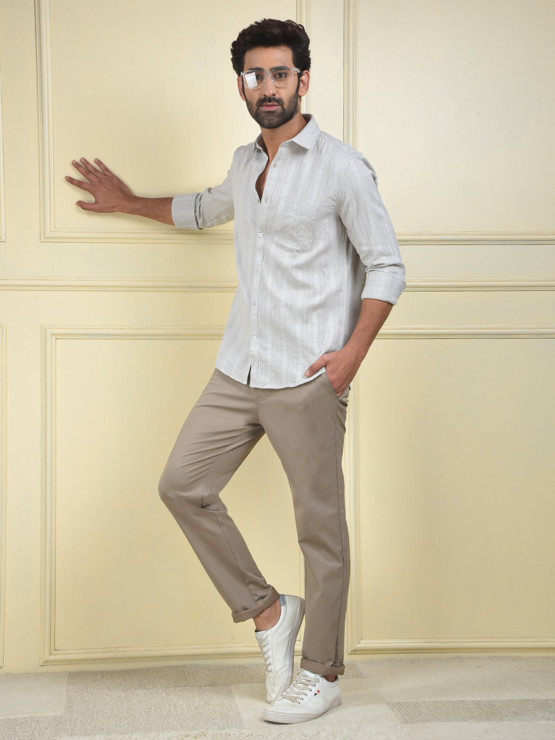 Grey Vertical Stripes 100% Cotton Shirt