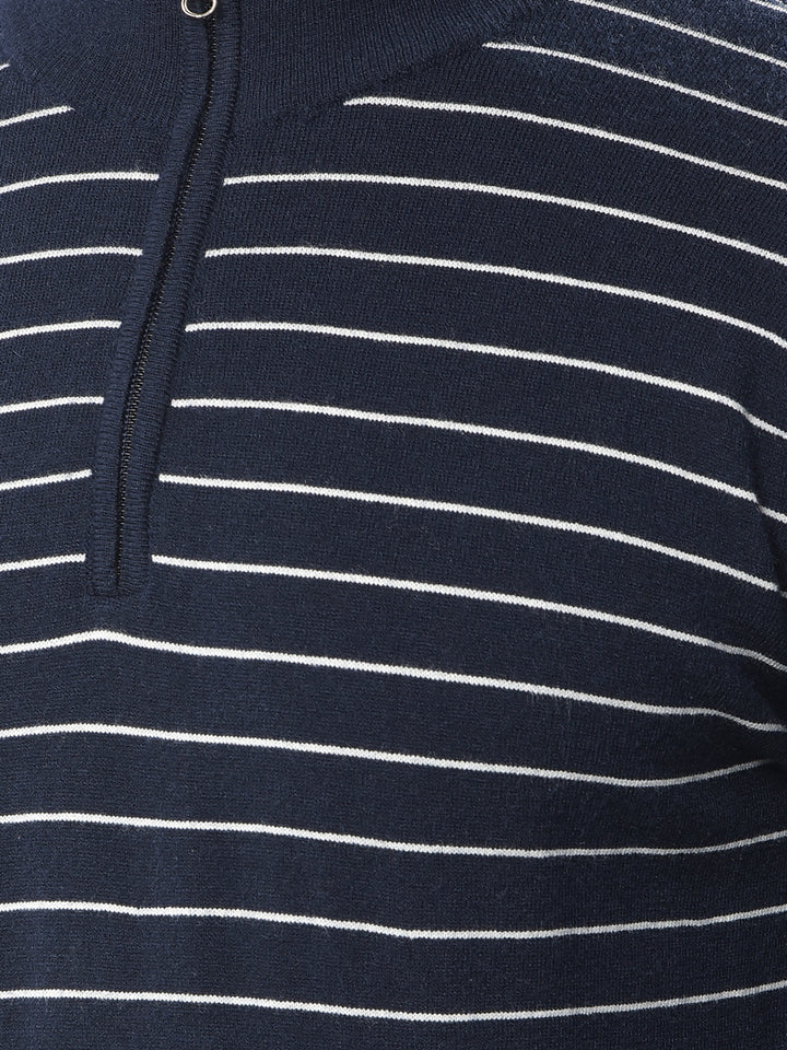 Navy Blue Vertical Stripes Knitted Sweater