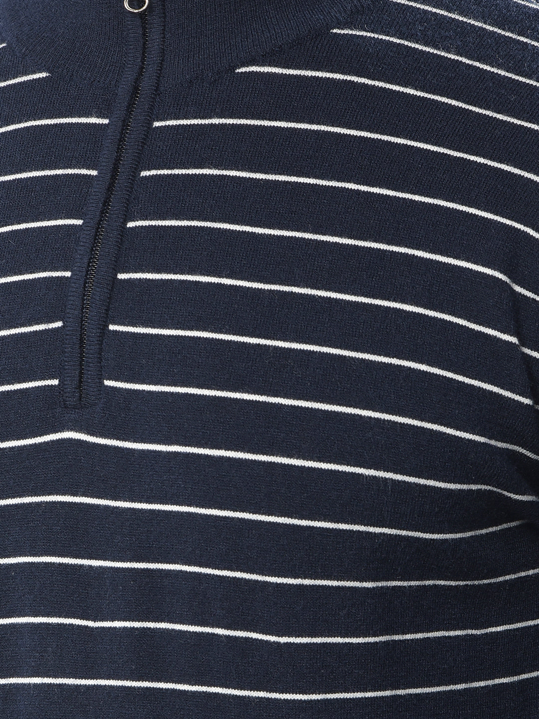 Navy Blue Vertical Stripes Knitted Sweater