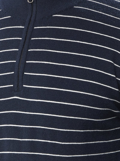 Navy Blue Vertical Stripes Knitted Sweater