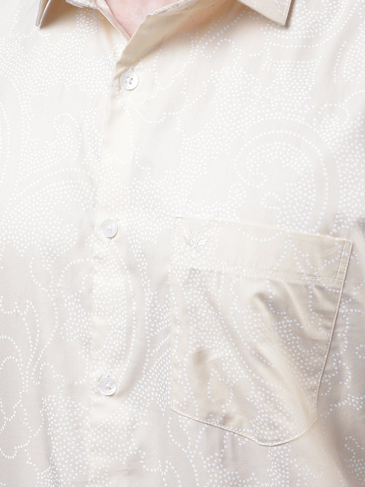 Beige Printed Modal Shirt
