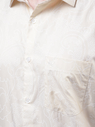 Beige Printed Modal Shirt