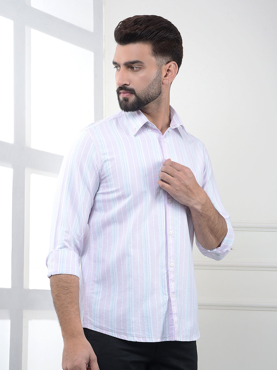 Pink Vertical Striped 100% Cotton Shirt