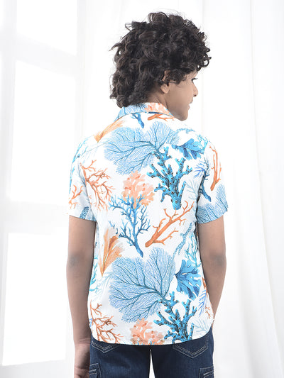 Peach Printed Resort-Collar Shirt