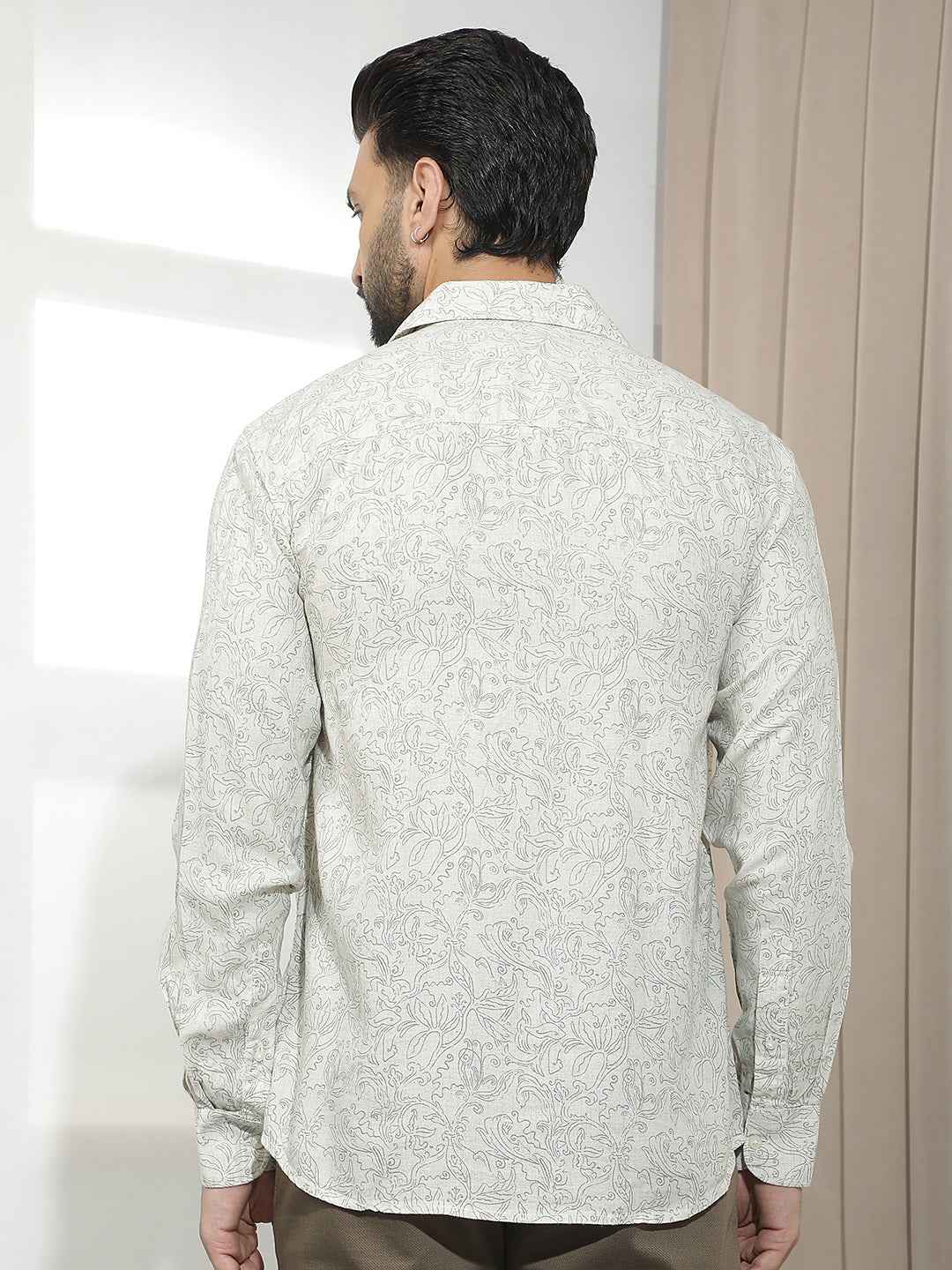 Linen Green Floral Print Shirt