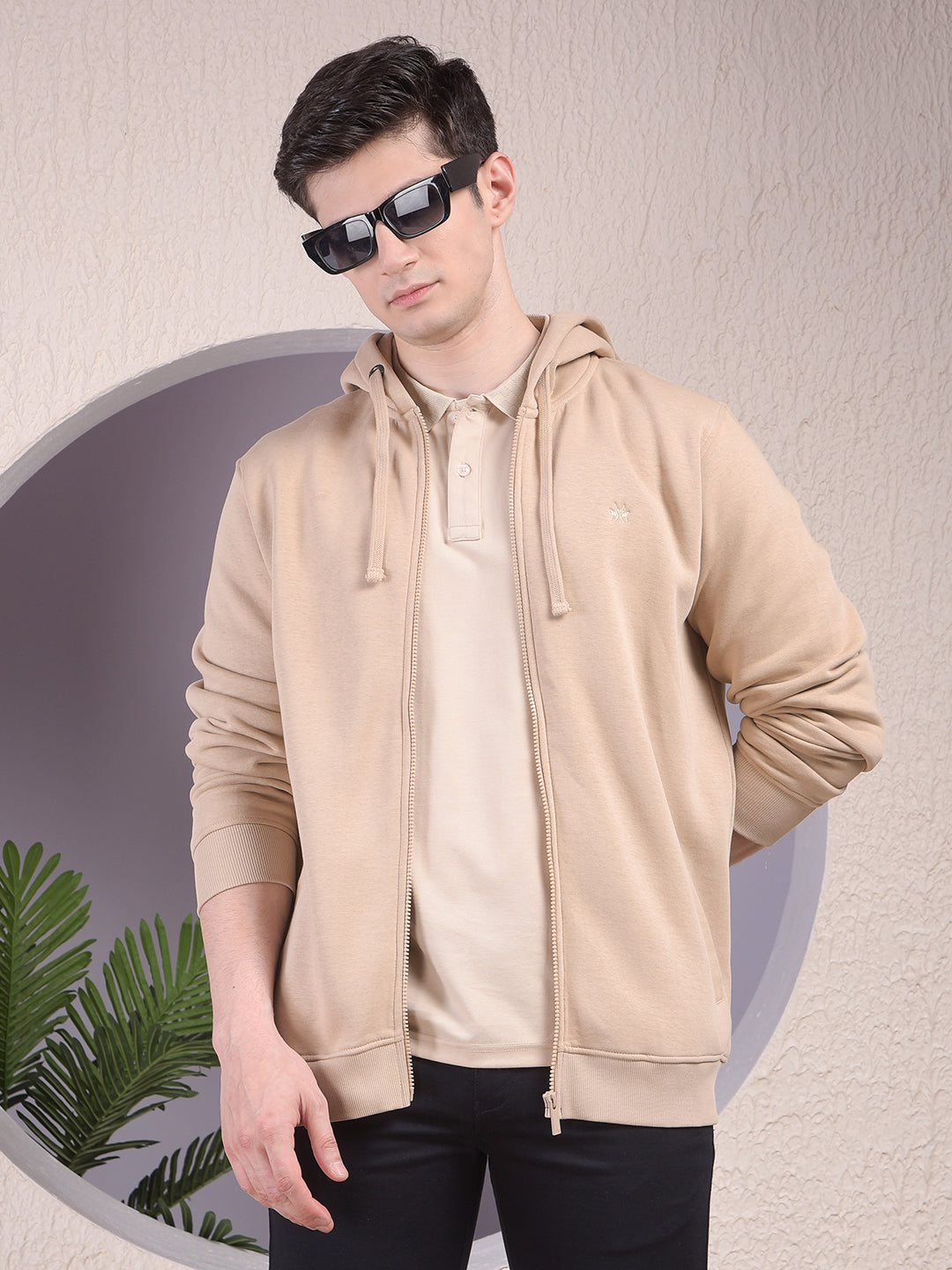 Luxe Beige Hooded Neck Sweatshirt