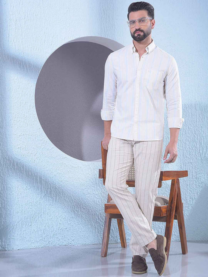 Yellow 100% Cotton Vertical Stripes Shirt