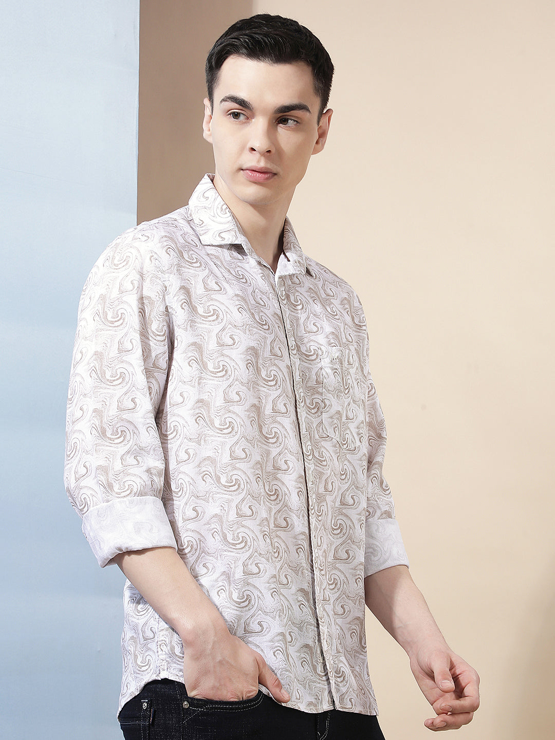 Linen Brown Abstract Print Shirt