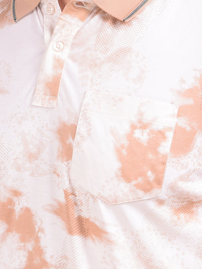 Brown Abstract Print Polo Neck T-Shirt