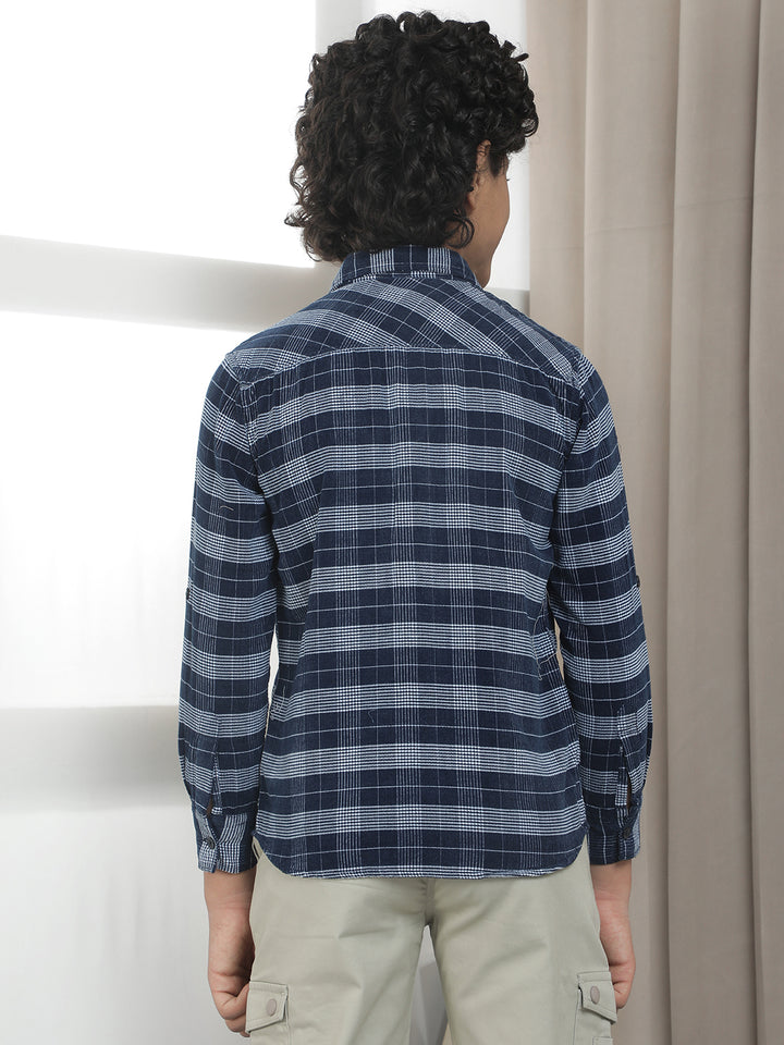 Blue Checked 100% Cotton Corduroy Shirt