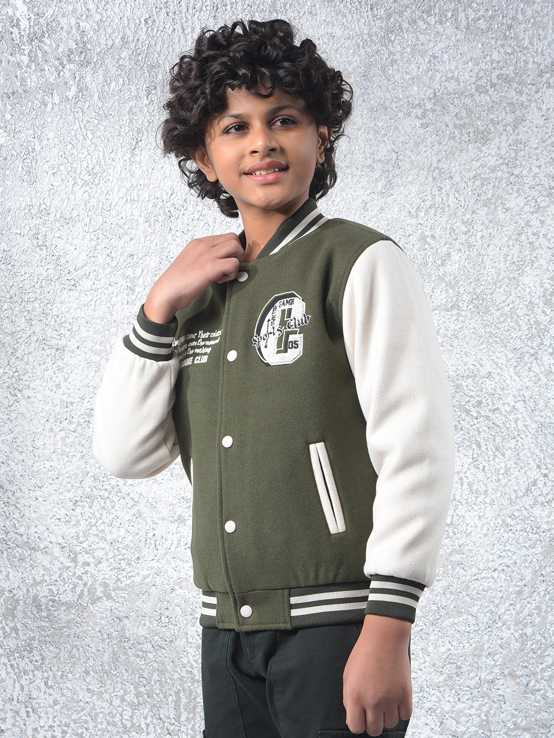 Olive Color-Block Varsity Jacket