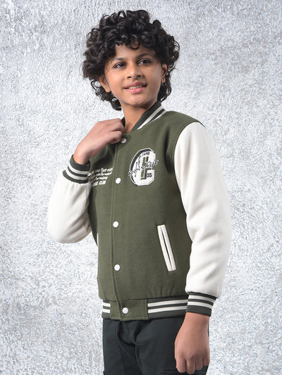 Olive Color-Block Varsity Jacket