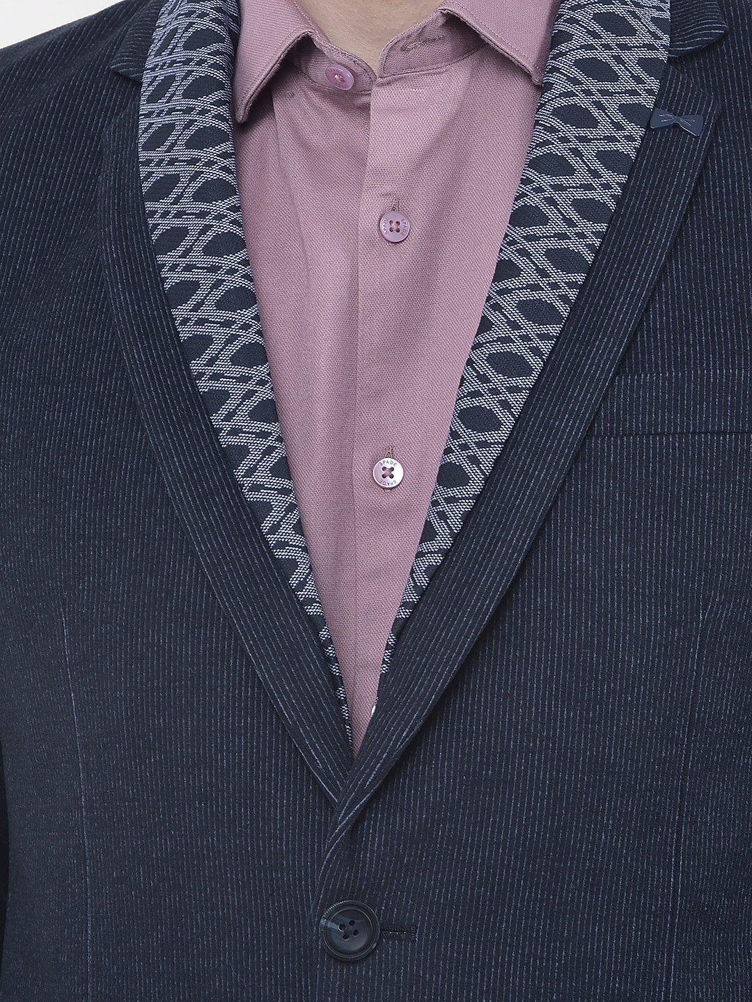 Navy Blue Notched Lapel Single-Breasted Blazer