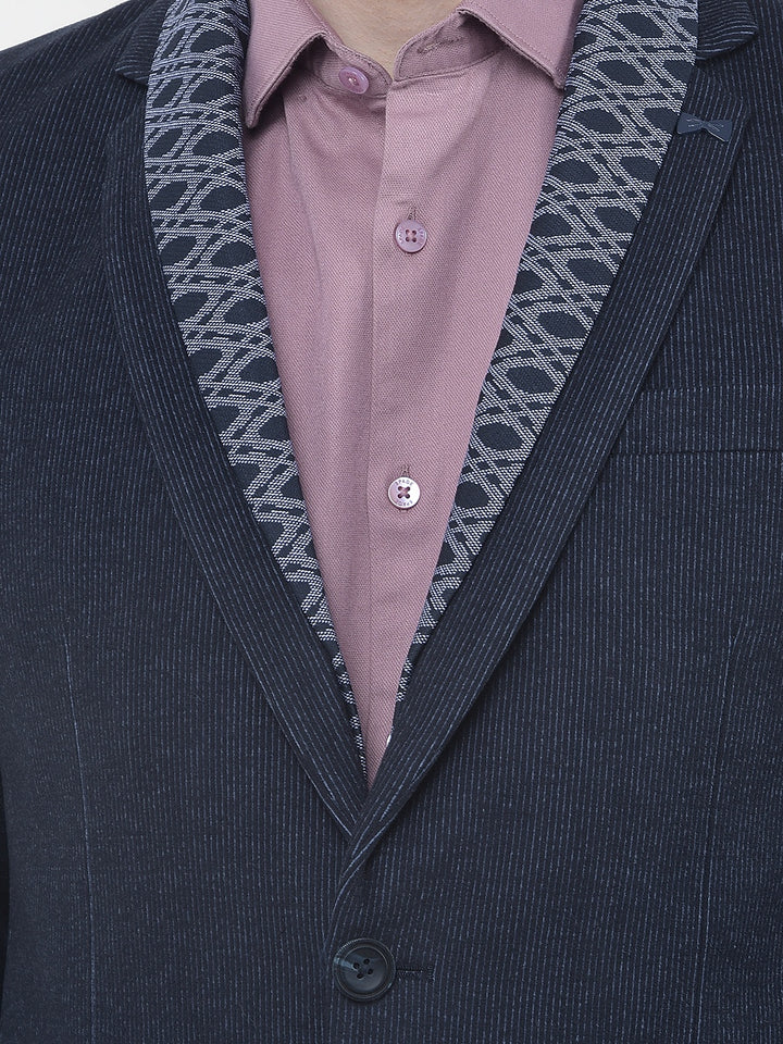 Navy Blue Notched Lapel Single-Breasted Blazer
