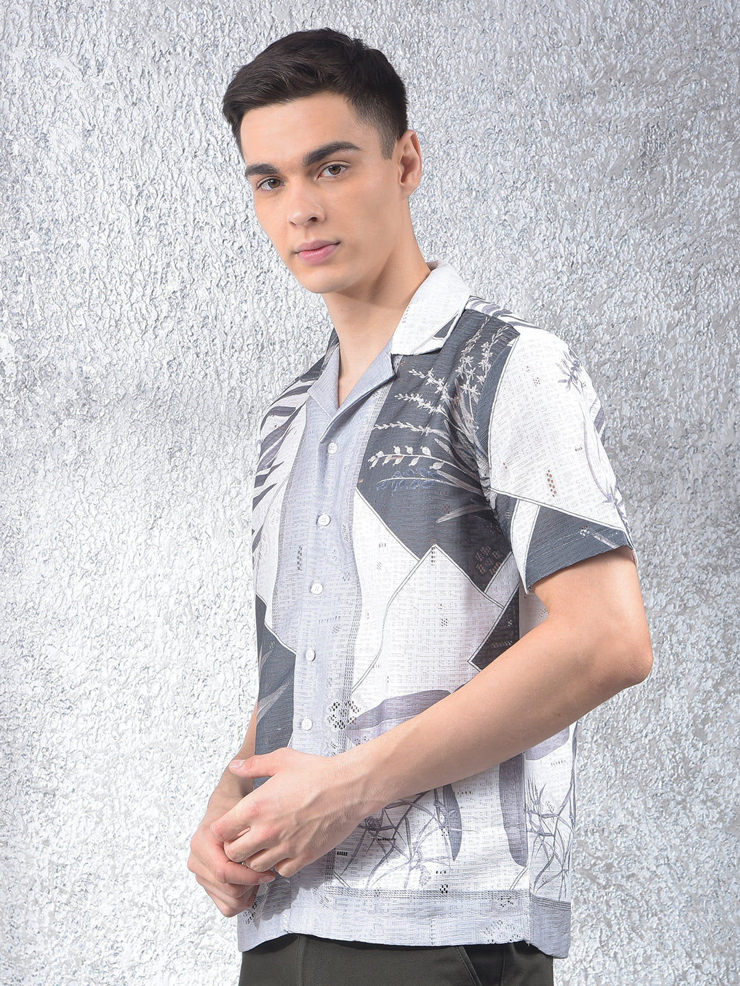 Off White Graphic Print Cuban Collar Shirt-Men Shirts-Crimsoune Club