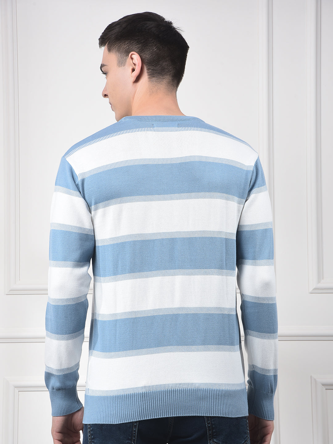 Blue Horizontal Stripes 100% Cotton Sweater