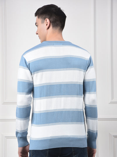 Blue Horizontal Stripes 100% Cotton Sweater