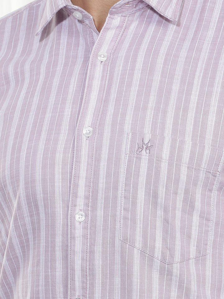 Purple Vertical Striped 100% Cotton Shirt