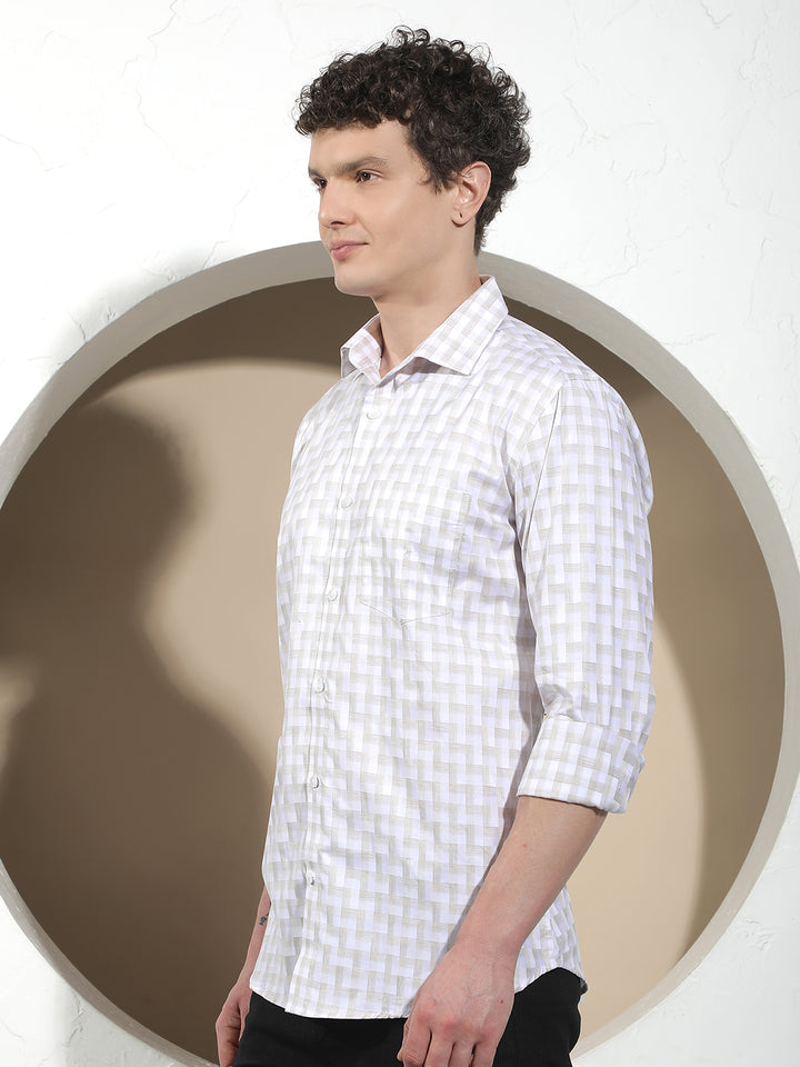 Beige Checked 100% Cotton Shirt