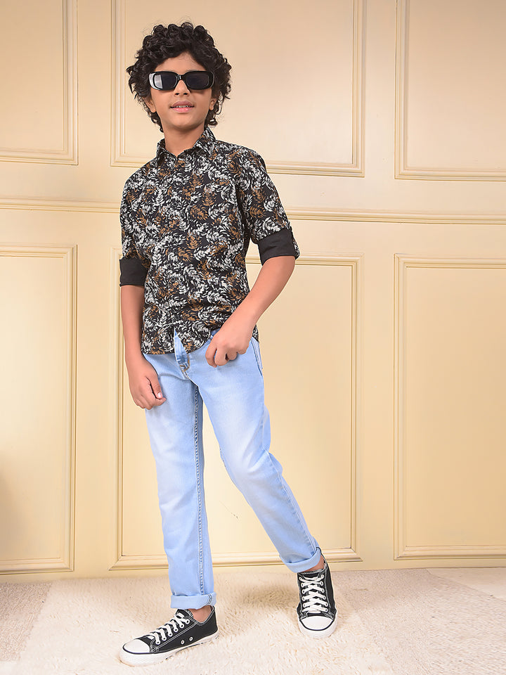 Brown Floral Print Shirt