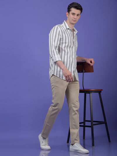 Grey Vertical Stripes 100% Cotton Shirt