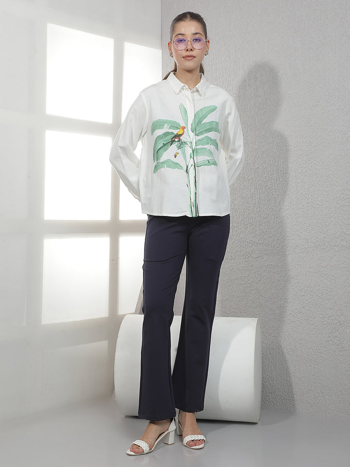 Off White Graphic Print Linen Shirt
