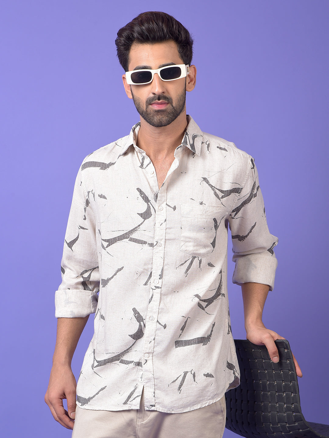 Black Printed Linen Shirt