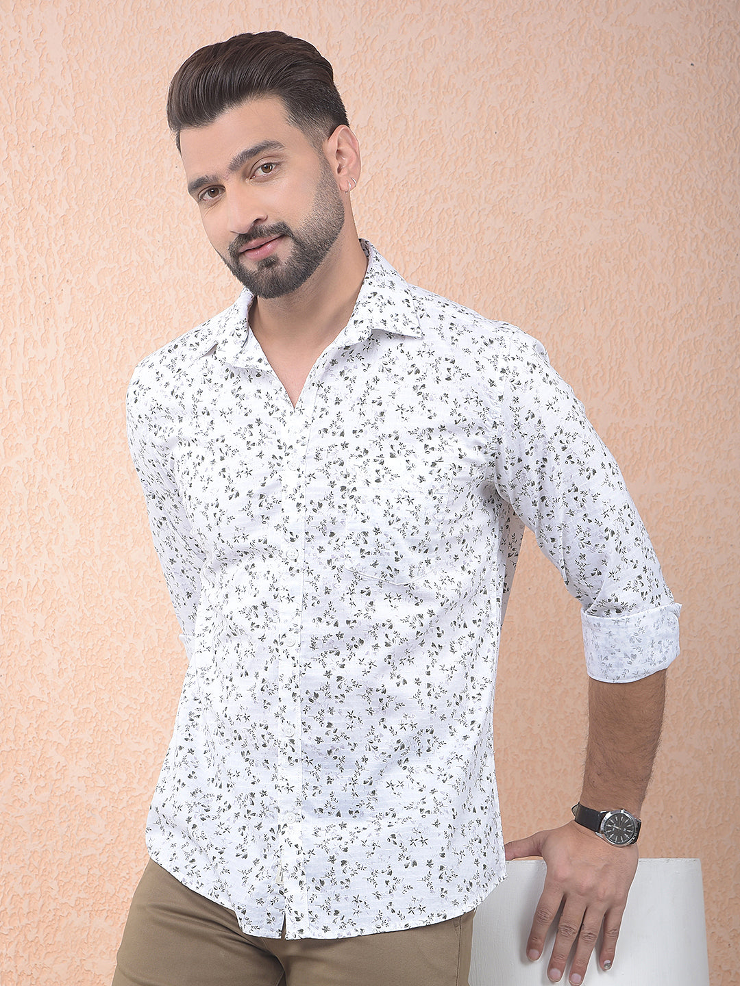 White Floral Print Shirt