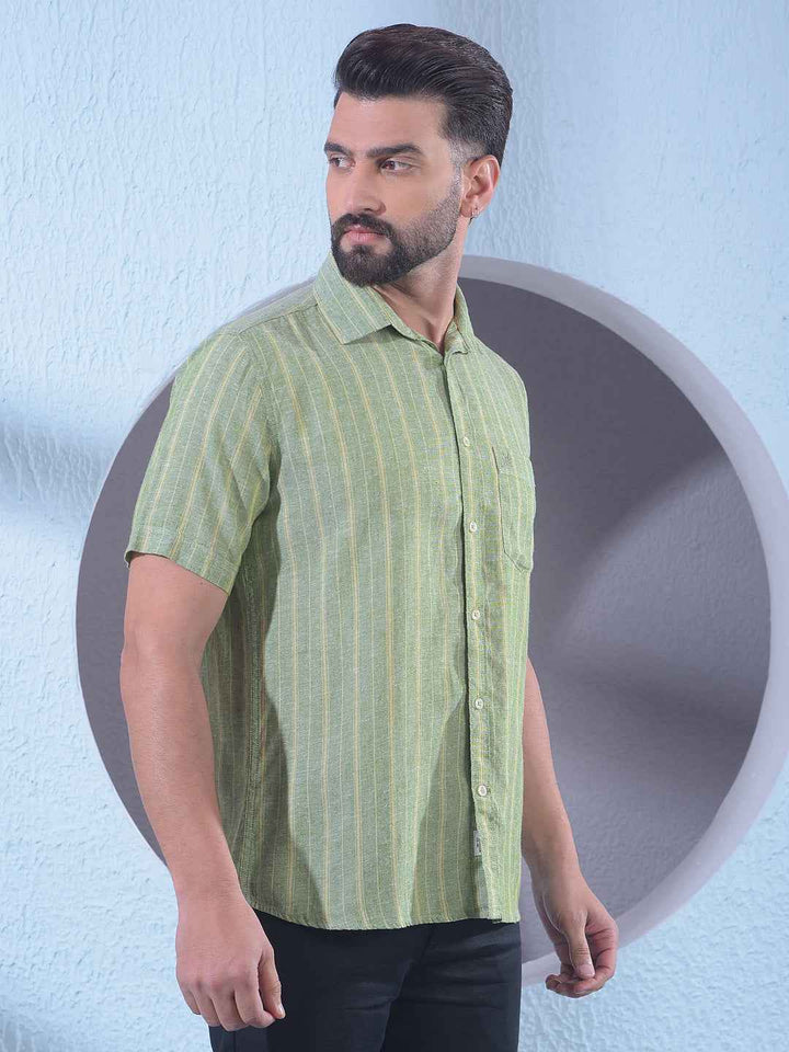 Green Vertical Striped Linen Shirt