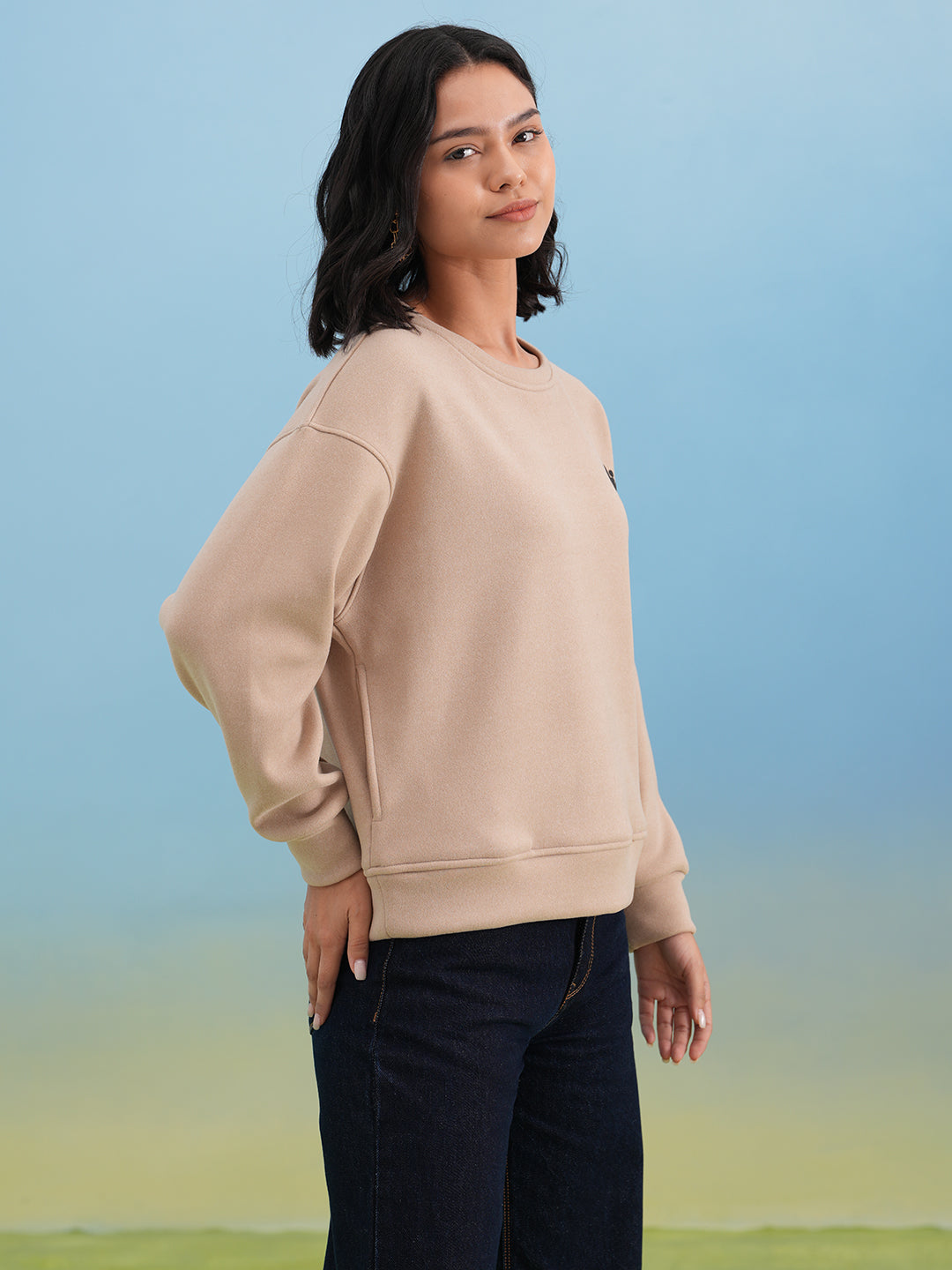 Beige Typographic Print Sweatshirt