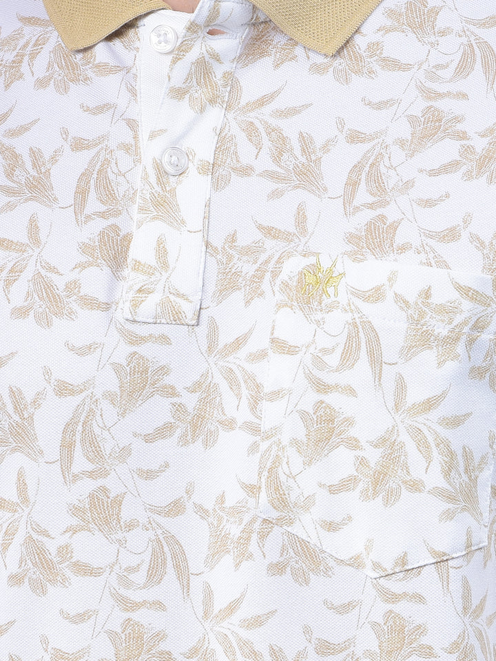 Olive Floral Print Polo-Neck T-Shirt
