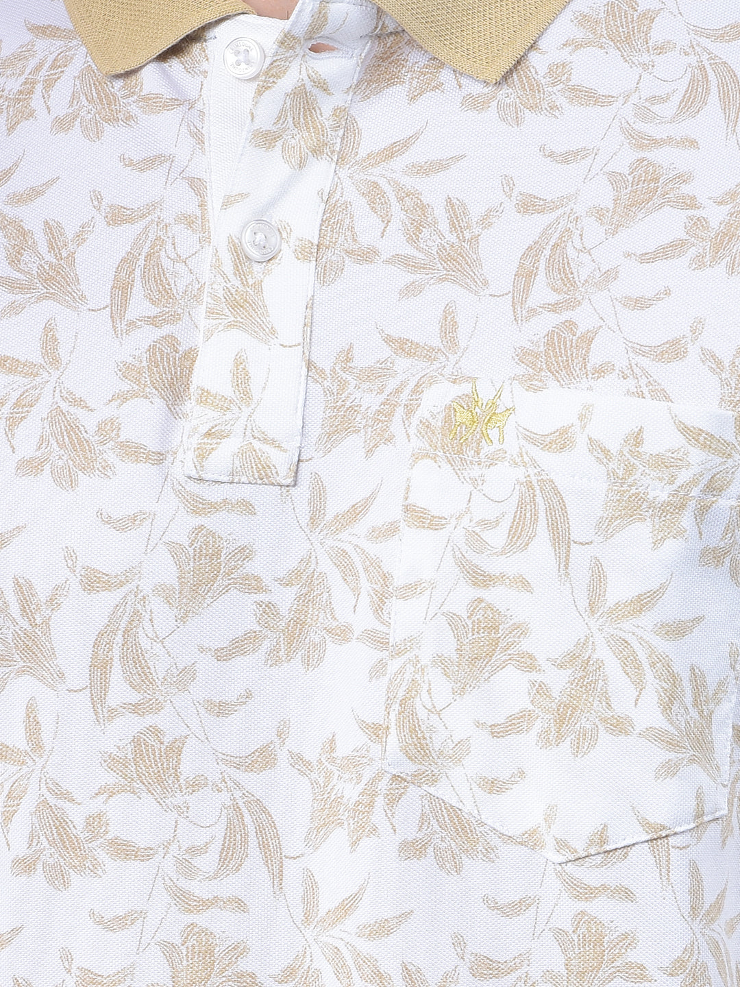 Olive Floral Print Polo-Neck T-Shirt