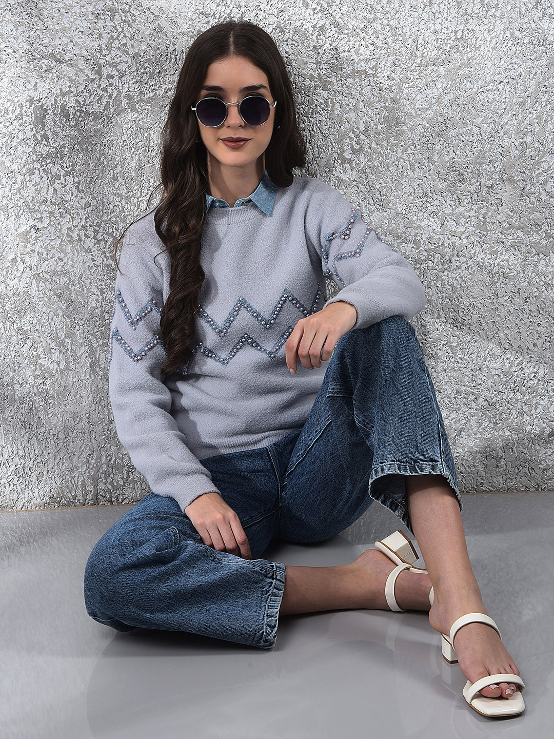 Breezy Blue Wide-Leg Cotton Jeans-Women Jeans-Crimsoune Club