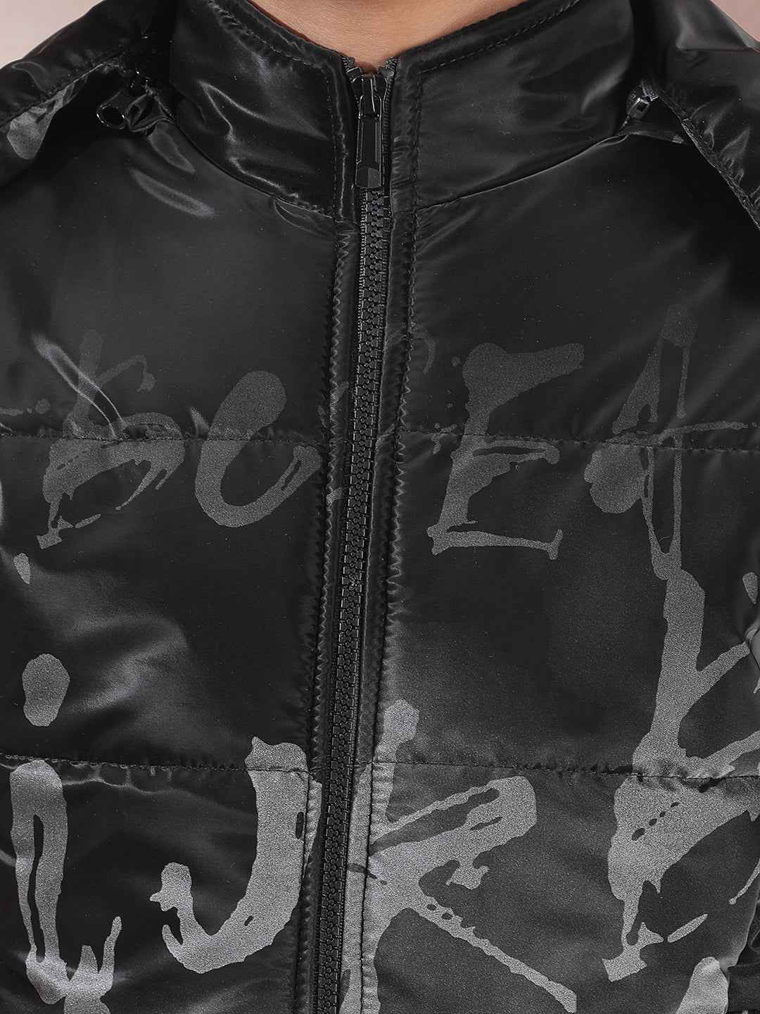 Black Printed Hooded Jacket